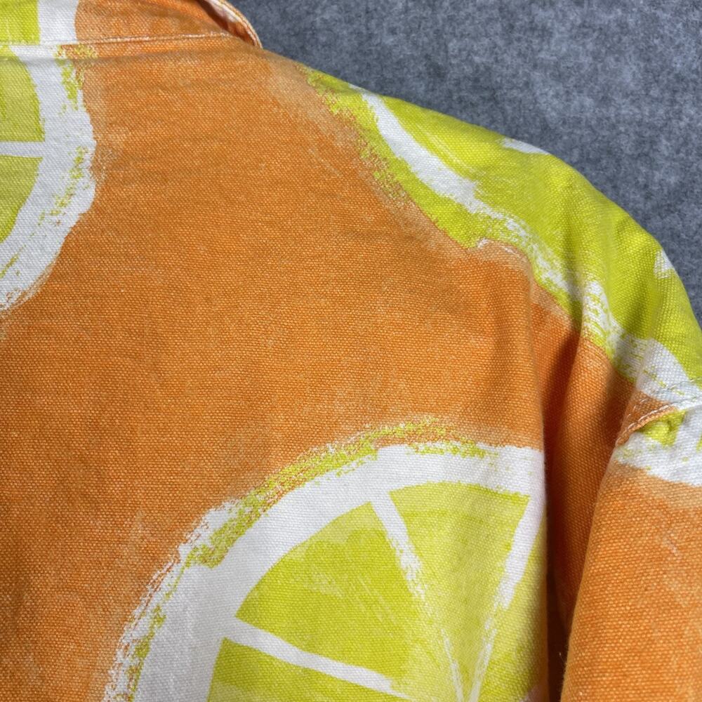 Zara Denim Jacket Mens Large Orange Lemon Print Vibrant Festival Grunge Artsy - Picture 13 of 14